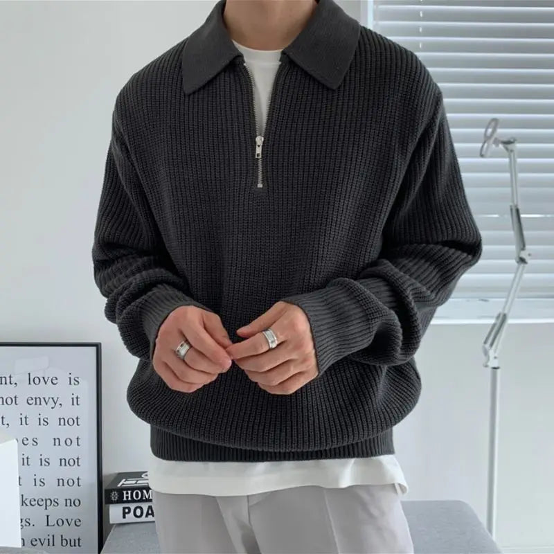 Loose Fit Zip Sweater with Lapel -  #  Top Loose Fit Zip Sweater for men with Lapel | Zip Hoodie man 