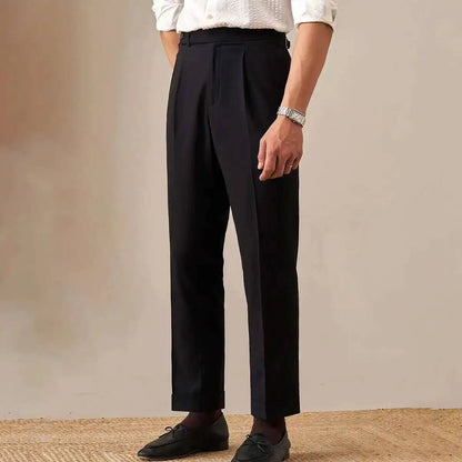 Sovereign Pleat Trousers — Black & Navy - Men's High-Waist Pleated Wool Blend Trousers | Dress Pants AlexShogun Alex Shogun Men's Clothes