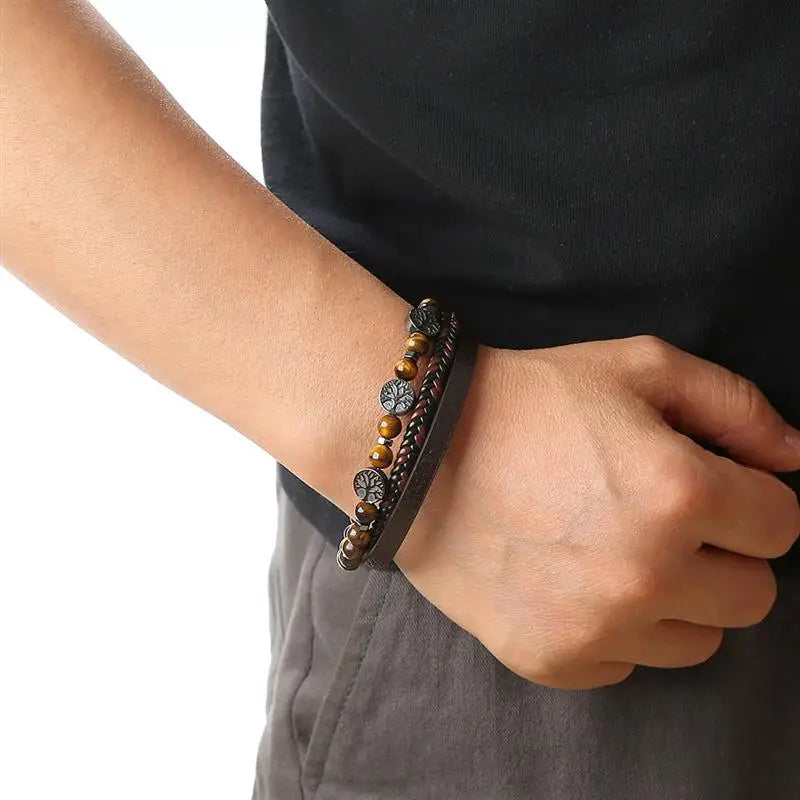 The Guardian Cross Bracelet — Tiger Eye Edition - Men's Leather Cross Bracelet | Tiger Eye Jewelry | Alex Shogun Alex Shogun Men's Clothes