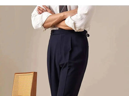 Sovereign Pleat Trousers — Black & Navy - Men's High-Waist Pleated Wool Blend Trousers | Dress Pants AlexShogun Alex Shogun Men's Clothes