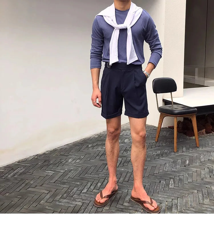 The Alt-Belt Short - Men's Formal Pleated Shorts | Diagonal Buckle Summer | Alex Shogun Alex Shogun Men's Clothes