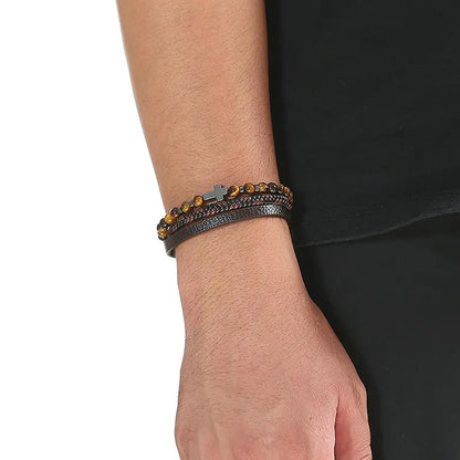 The Guardian Cross Bracelet — Tiger Eye Edition - Men's Leather Cross Bracelet | Tiger Eye Jewelry | Alex Shogun Alex Shogun Men's Clothes