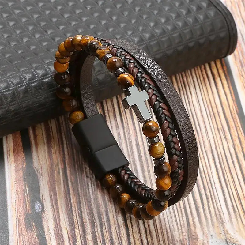 The Guardian Cross Bracelet — Tiger Eye Edition