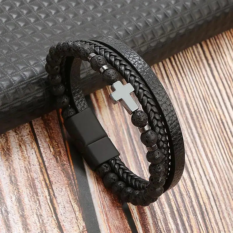 The Guardian Cross Bracelet — Tiger Eye Edition - Men's Leather Cross Bracelet | Tiger Eye Jewelry | Alex Shogun Alex Shogun Men's Clothes
