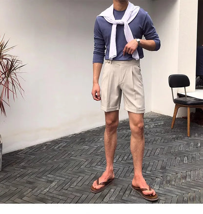 The Alt-Belt Short - Men's Formal Pleated Shorts | Diagonal Buckle Summer | Alex Shogun Alex Shogun Men's Clothes