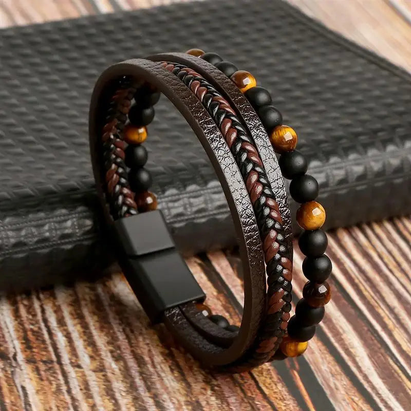 The Guardian Cross Bracelet — Tiger Eye Edition - Men's Leather Cross Bracelet | Tiger Eye Jewelry | Alex Shogun Alex Shogun Men's Clothes