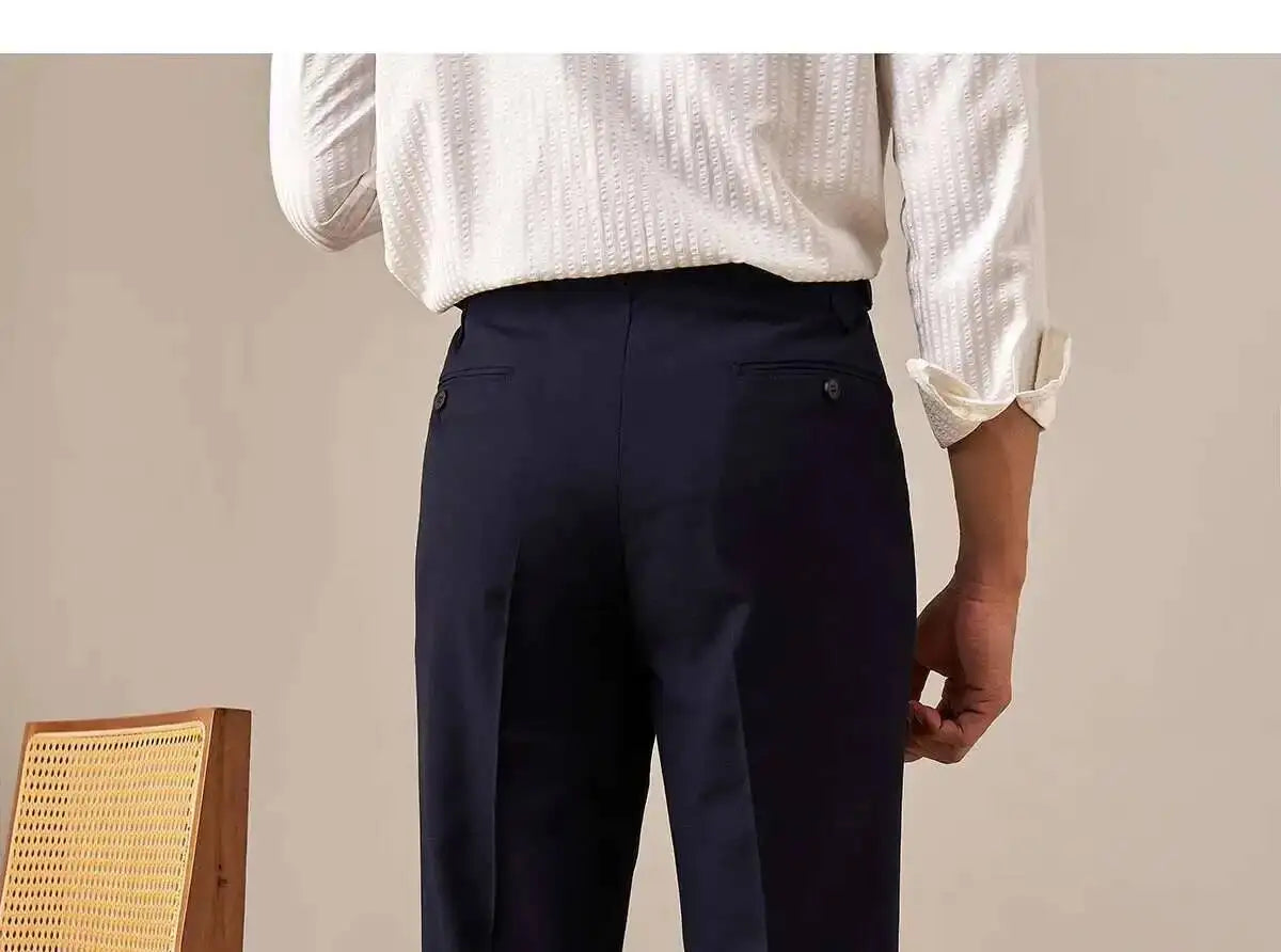 Sovereign Pleat Trousers — Black & Navy - Men's High-Waist Pleated Wool Blend Trousers | Dress Pants AlexShogun Alex Shogun Men's Clothes