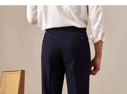 Sovereign Pleat Trousers — Black & Navy - Men's High-Waist Pleated Wool Blend Trousers | Dress Pants AlexShogun Alex Shogun Men's Clothes