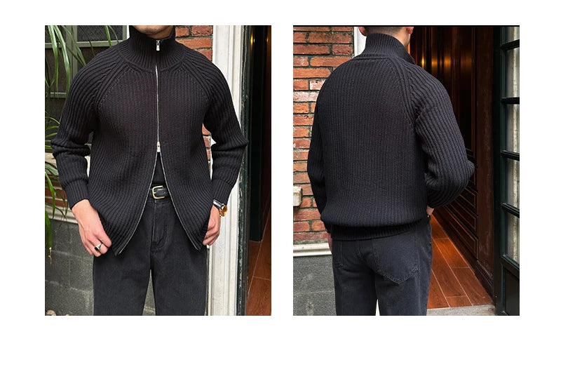 Vintage Luxe Ribbed Knit Jacket -  #  Top Vintage Luxe Ribbed Knit Jacket | Men's Autumn & Winter Knitwear 