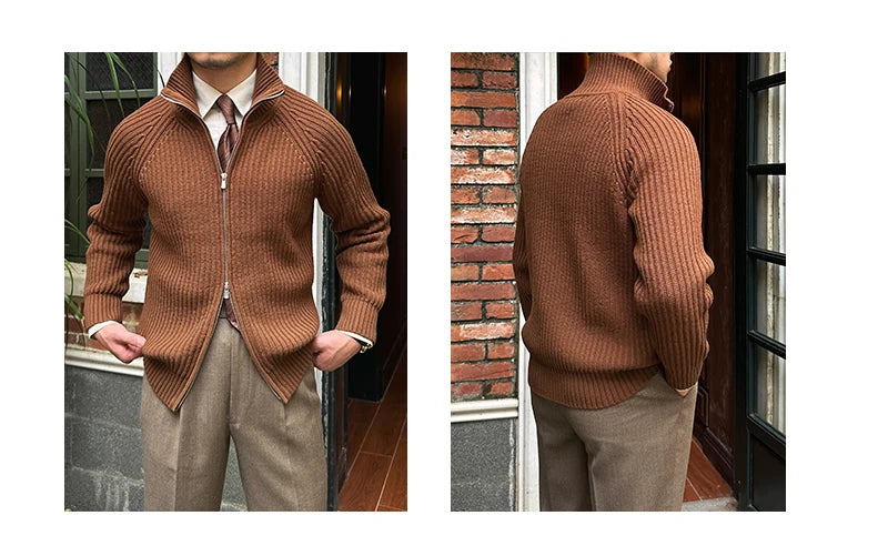 Vintage Luxe Ribbed Knit Jacket - Vintage Luxe Ribbed Knit Jacket | Men's Autumn & Winter Knitwear Alex Shogun Men's Clothes