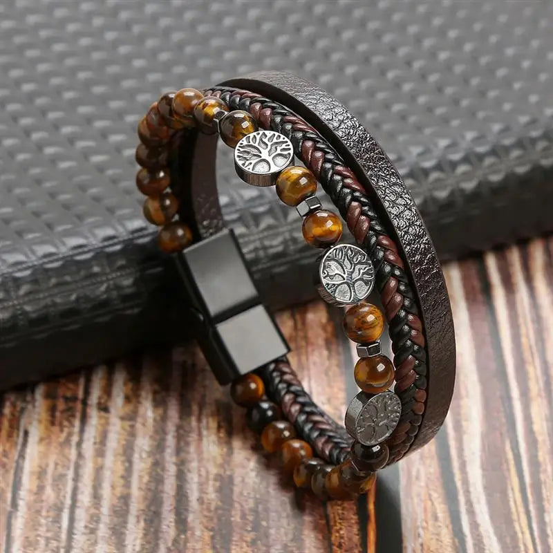 The Guardian Cross Bracelet — Tiger Eye Edition - Men's Leather Cross Bracelet | Tiger Eye Jewelry | Alex Shogun Alex Shogun Men's Clothes