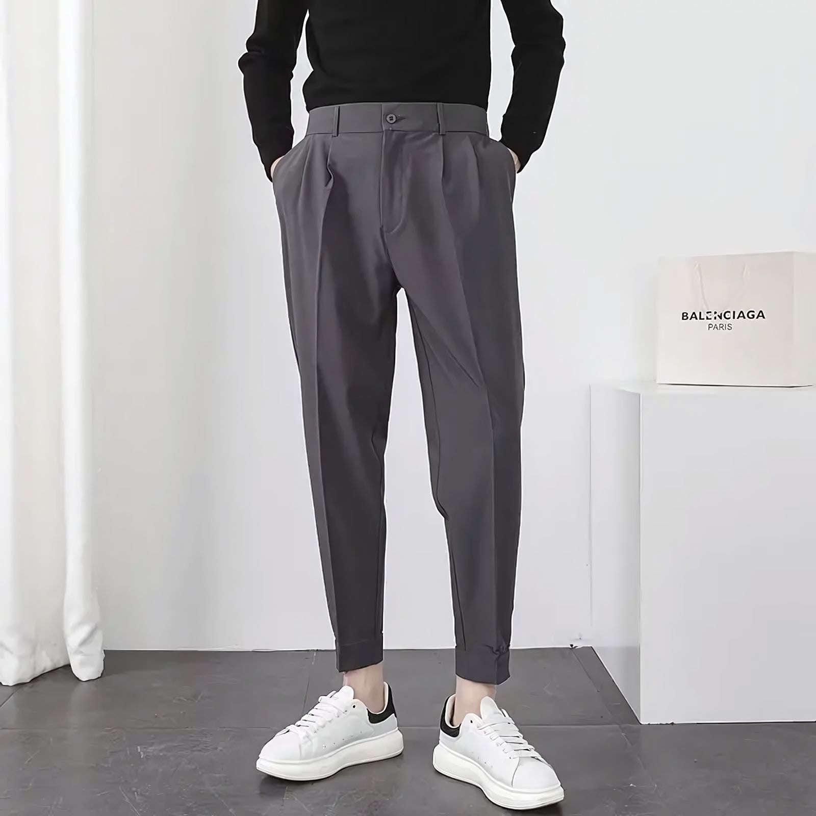 Seoul Tapered Pleat Pants - Best Seoul Tapered Pleat Pants - Korean Style Slim Fit Trousers Alex Shogun Men's Clothes