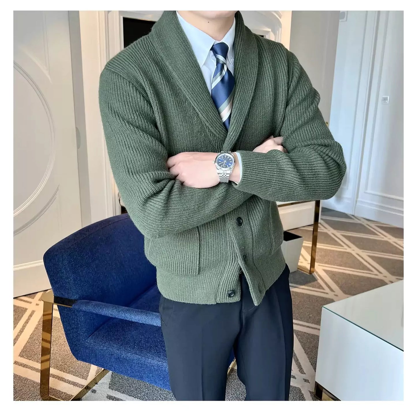 Shawl Collar Cardigan - Men's Shawl Collar Cardigan | Elegant Knitwear | Alex Shogun Alex Shogun Men's Clothes