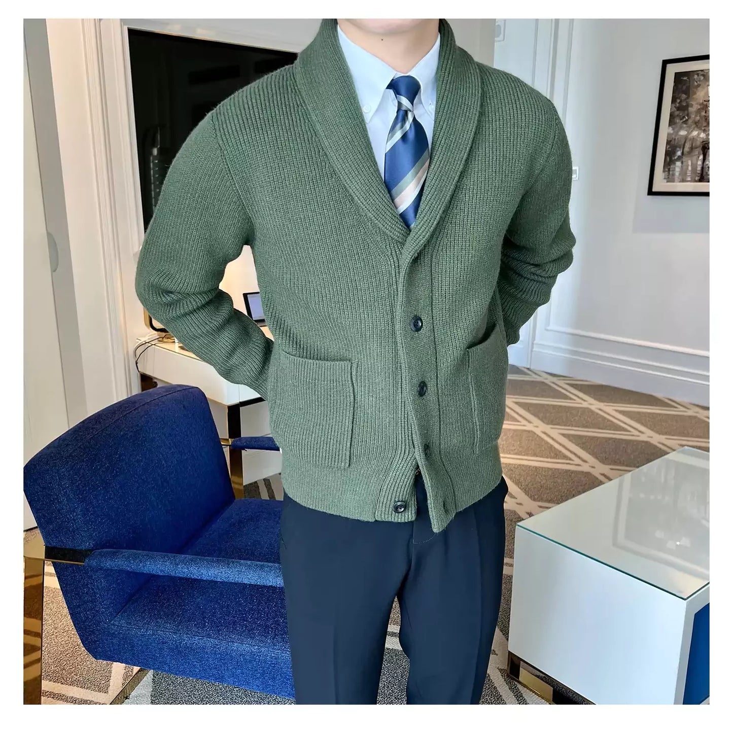 Shawl Collar Cardigan - Men's Shawl Collar Cardigan | Elegant Knitwear | Alex Shogun Alex Shogun Men's Clothes