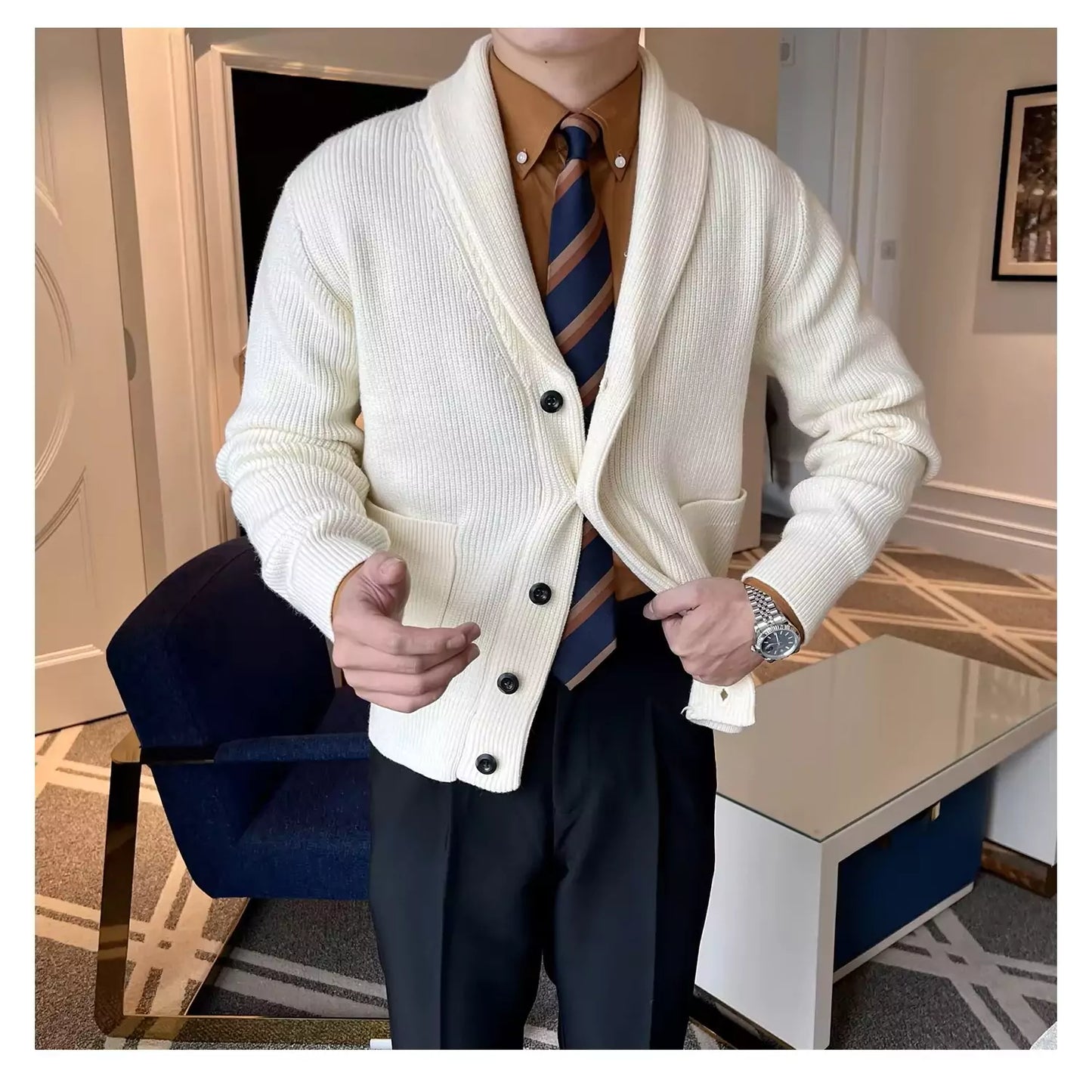 Shawl Collar Cardigan - Men's Shawl Collar Cardigan | Elegant Knitwear | Alex Shogun Alex Shogun Men's Clothes