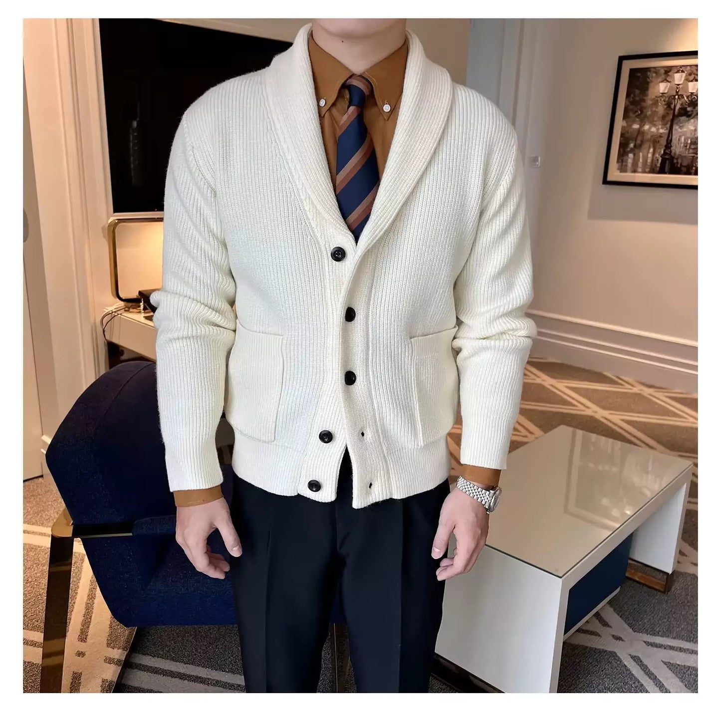 Shawl Collar Cardigan - Men's Shawl Collar Cardigan | Elegant Knitwear | Alex Shogun Alex Shogun Men's Clothes