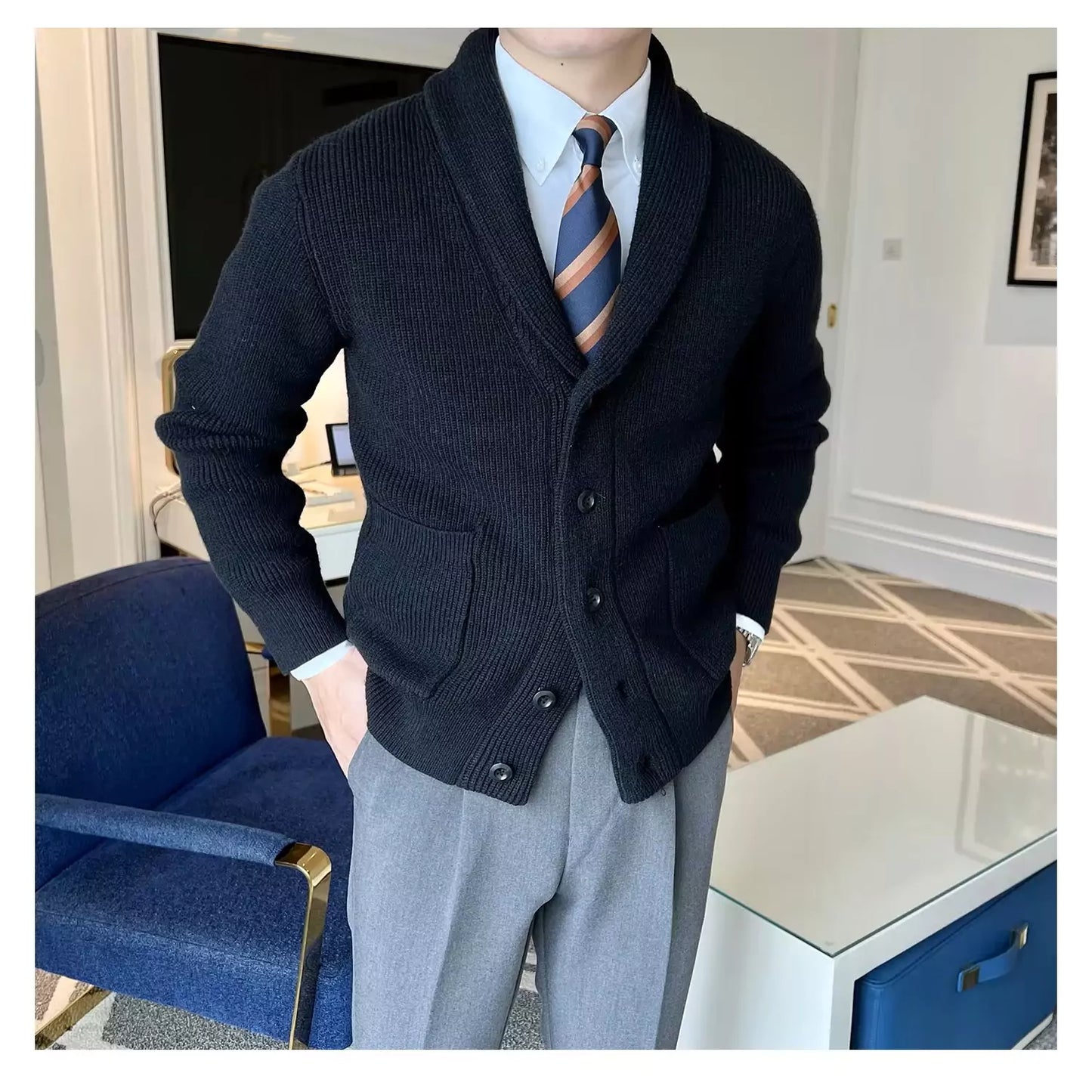 Shawl Collar Cardigan - Men's Shawl Collar Cardigan | Elegant Knitwear | Alex Shogun Alex Shogun Men's Clothes