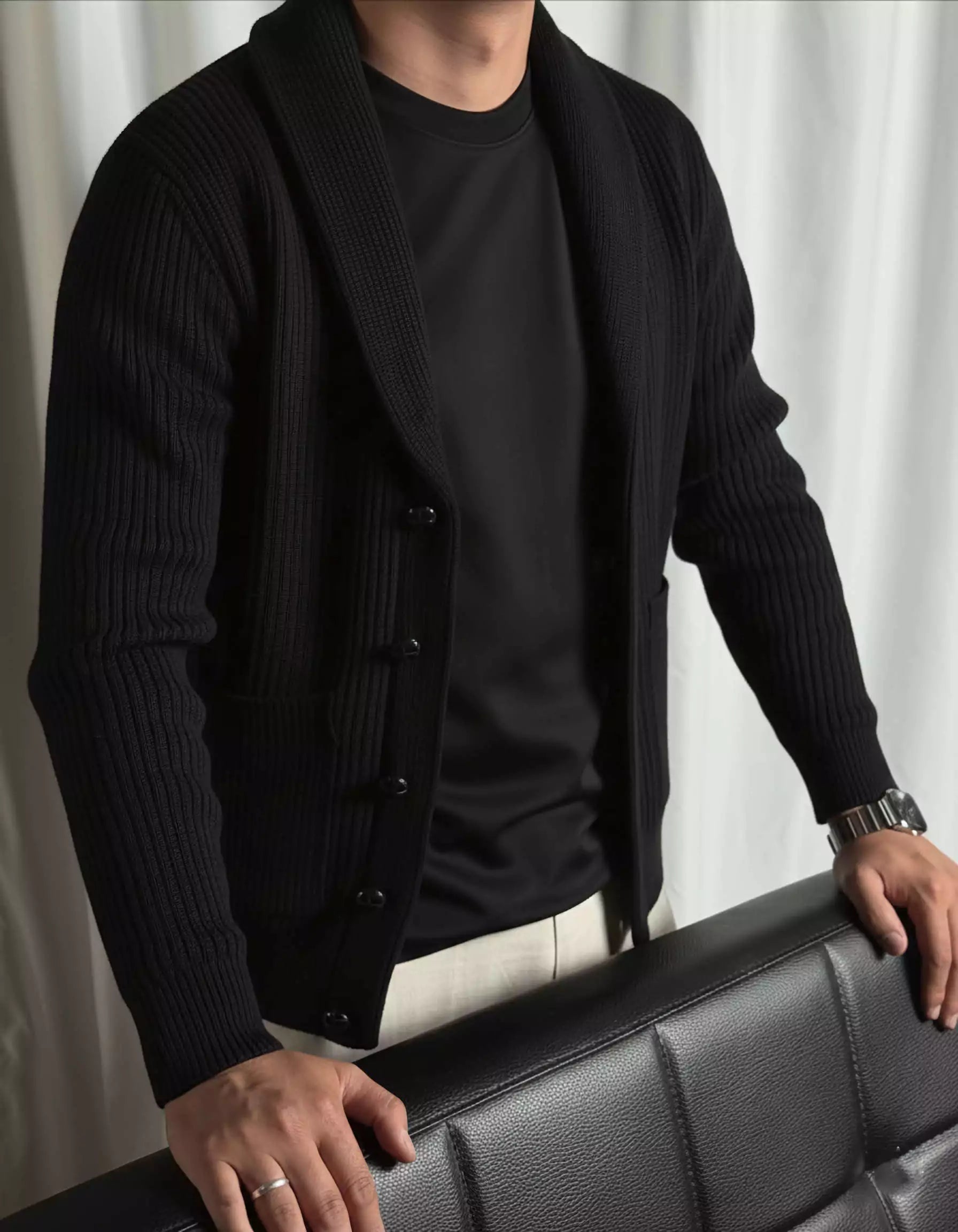 Shawl Collar Cardigan - Men's Shawl Collar Cardigan | Elegant Knitwear | Alex Shogun Alex Shogun Men's Clothes