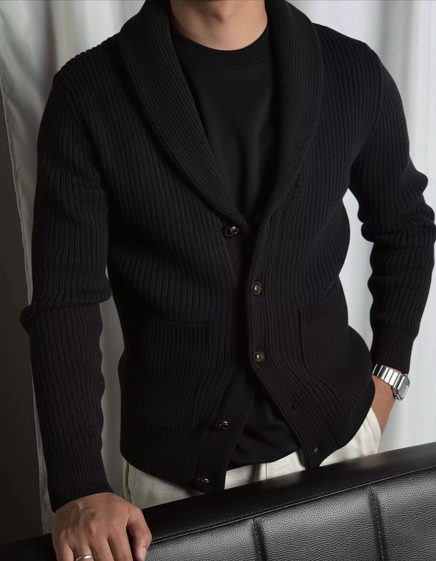 Shawl Collar Cardigan - Men's Shawl Collar Cardigan | Elegant Knitwear | Alex Shogun Alex Shogun Men's Clothes