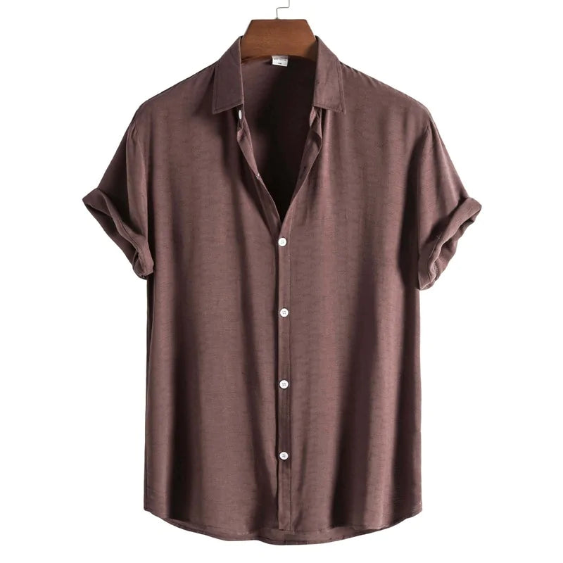 Short-Sleeved Shirt -  #  shirt Men's Brown Short Sleeve Shirt: Breathable Casual to Dressy Old Money  