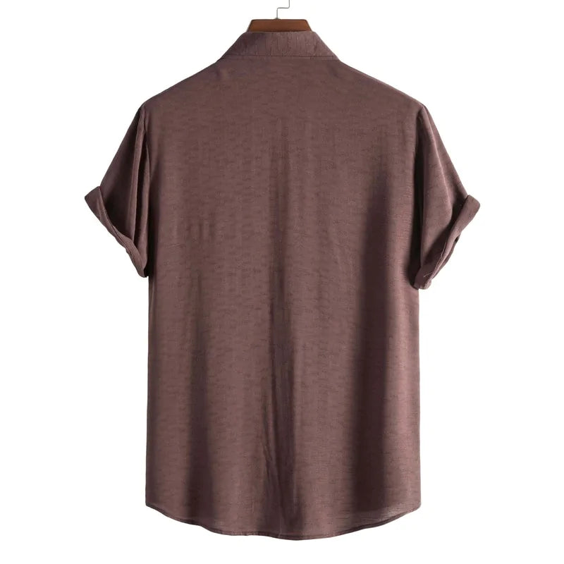 Short-Sleeved Shirt -  #  shirt Men's Brown Short Sleeve Shirt: Breathable Casual to Dressy Old Money  