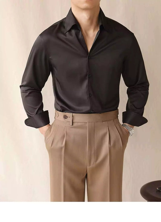 The Luxe Drape Broadcloth Shirt - The Luxe Drape Broadcloth Shirt Alex Shogun Men's Clothes