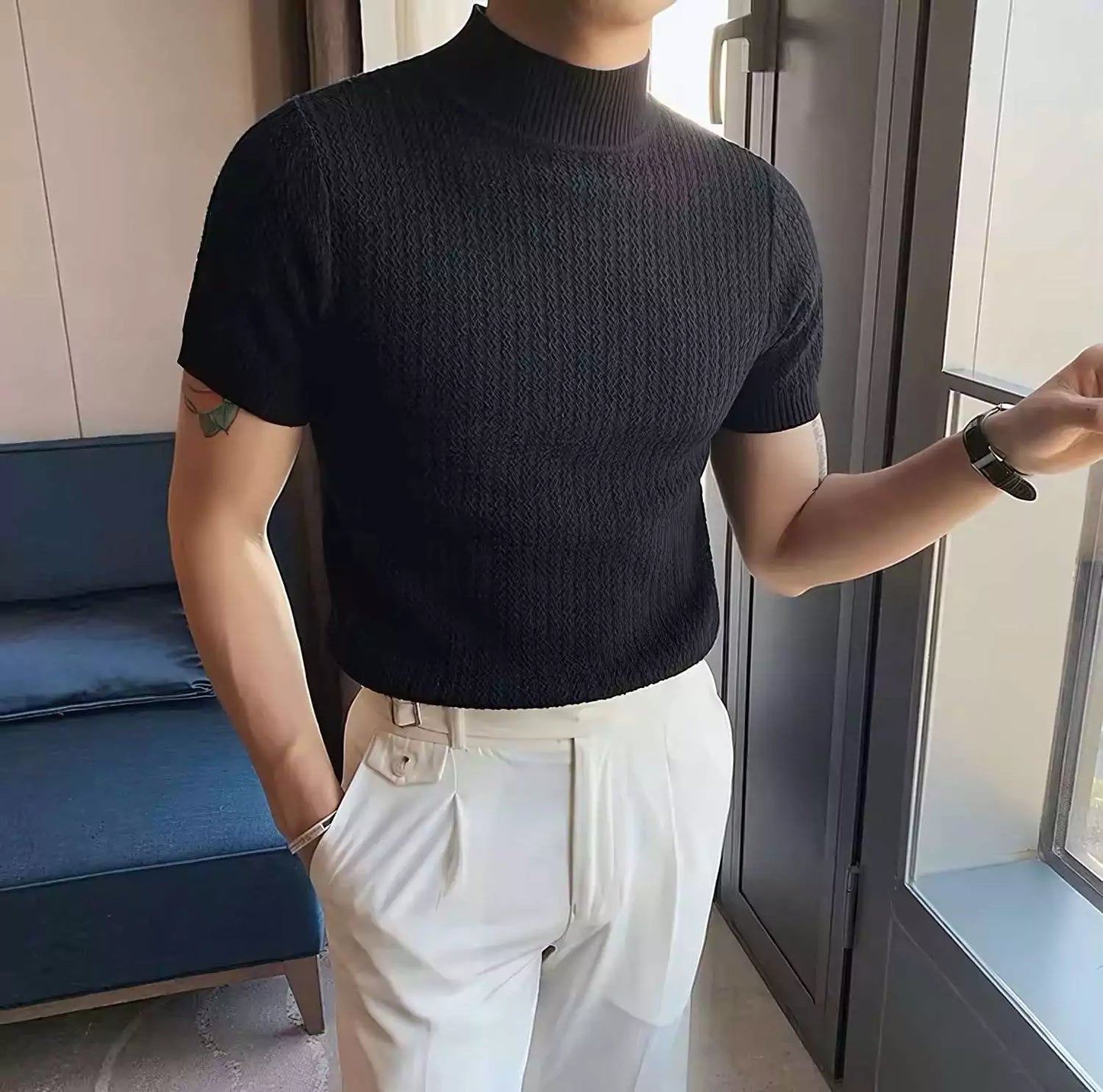 Sovereign Turtle Neck T-Shirt - Men's Knit T-Shirt | Classic Masculine Style | Alex Shogun Alex Shogun Men's Clothes