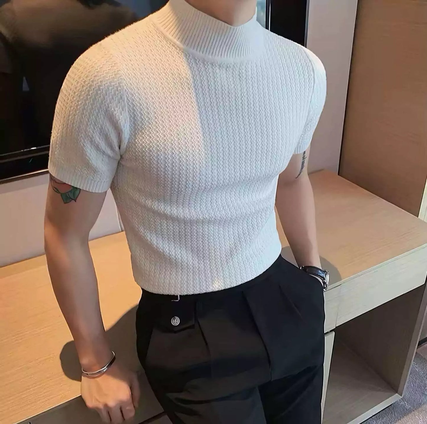 Sovereign Turtle Neck T-Shirt - Men's Knit T-Shirt | Classic Masculine Style | Alex Shogun Alex Shogun Men's Clothes