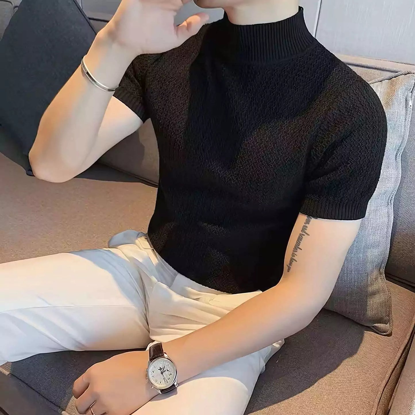 Sovereign Turtle Neck T-Shirt - Men's Knit T-Shirt | Classic Masculine Style | Alex Shogun Alex Shogun Men's Clothes
