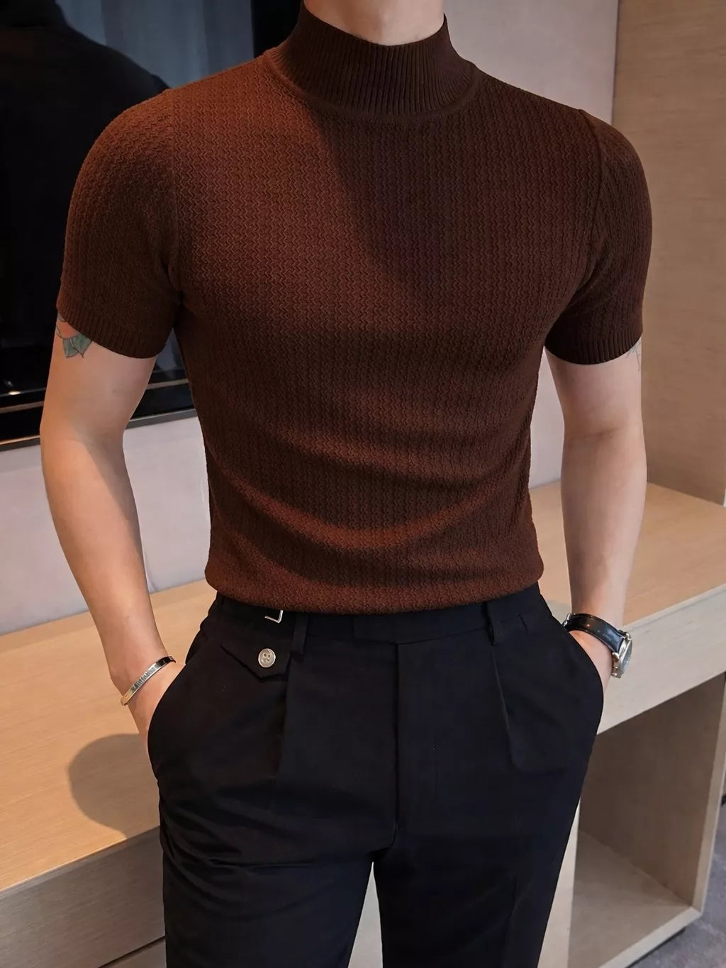 Sovereign Turtle Neck T-Shirt - Men's Knit T-Shirt | Classic Masculine Style | Alex Shogun Alex Shogun Men's Clothes