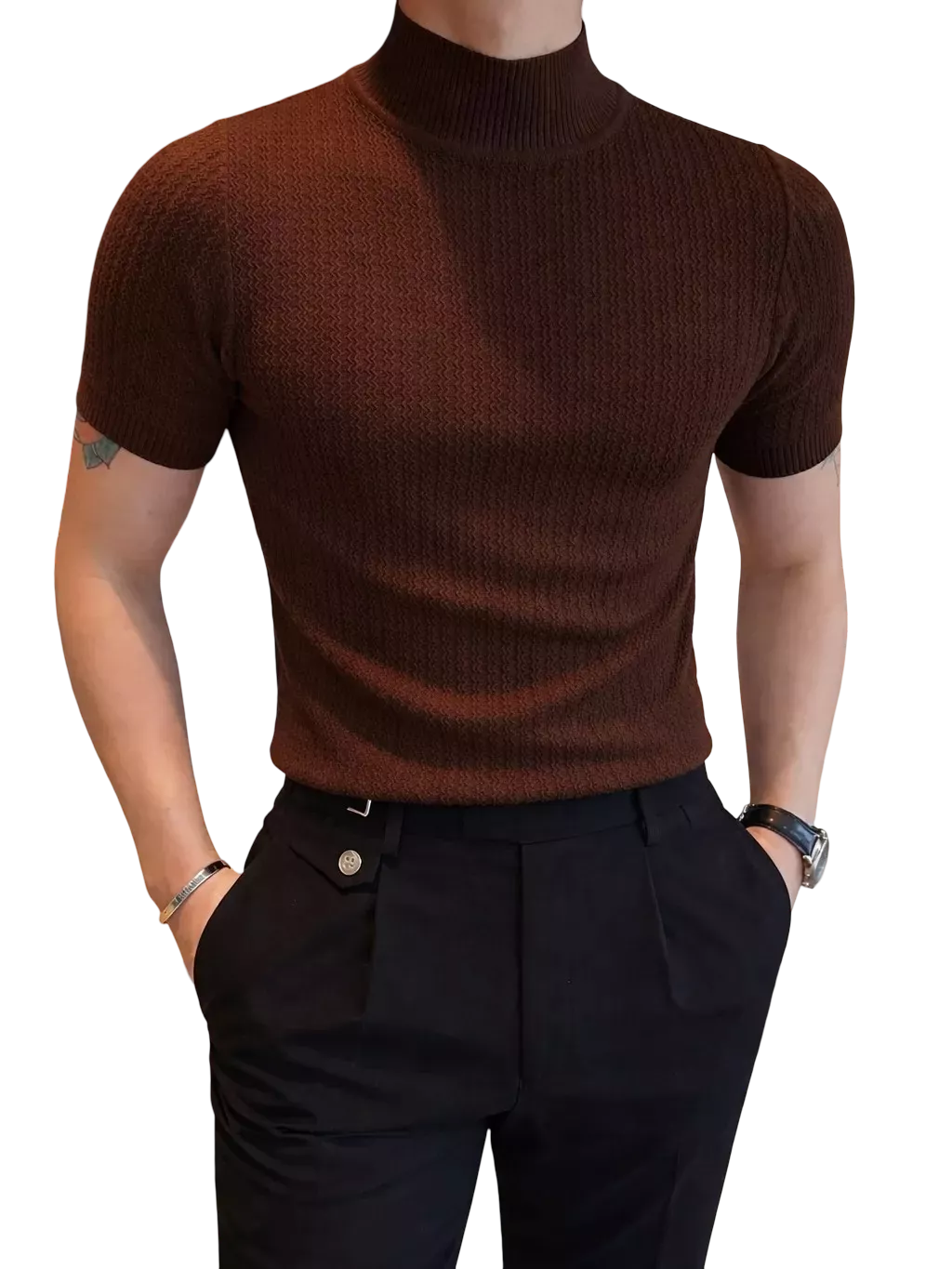 Sovereign Turtle Neck T-Shirt - Men's Knit T-Shirt | Classic Masculine Style | Alex Shogun Alex Shogun Men's Clothes