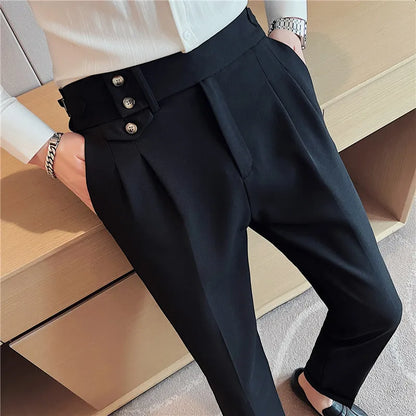 Tailored Wool Trousers -  #  pants Elevate Your Style with Men's High Waist Suit Trousers | All-Season  