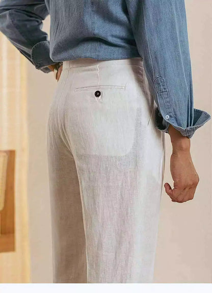 The Amalfi Linen Dress Pants - Men's High Waist Linen Trousers | Elegant Tailored | Alex Shogun Alex Shogun Men's Clothes
