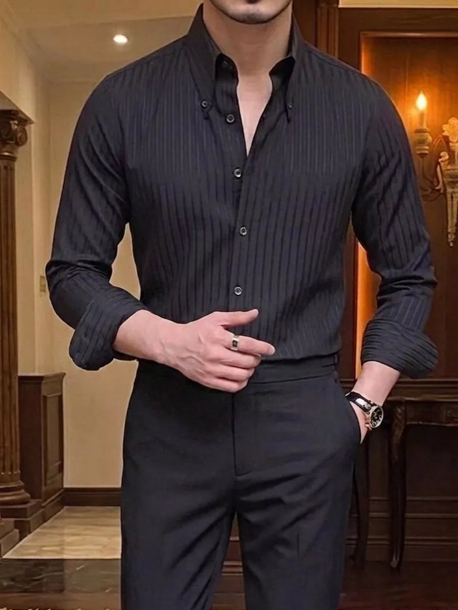 The Beaumont – Striped Shirt - Men's Striped Shirt | Pointed Collar Masculine Style | Alex Shogun Alex Shogun Men's Clothes