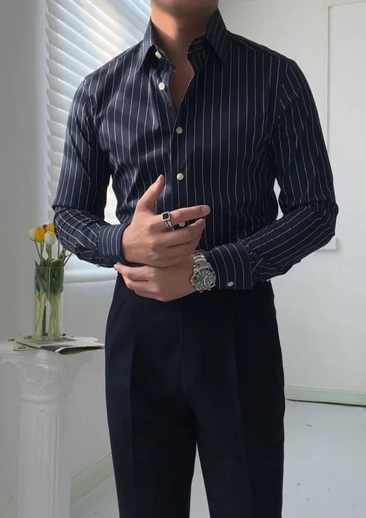 The Davies Dress Stripe Shirt - Men's Striped Dress Shirt | Non-Iron Long Sleeve | Alex Shogun Alex Shogun Men's Clothes