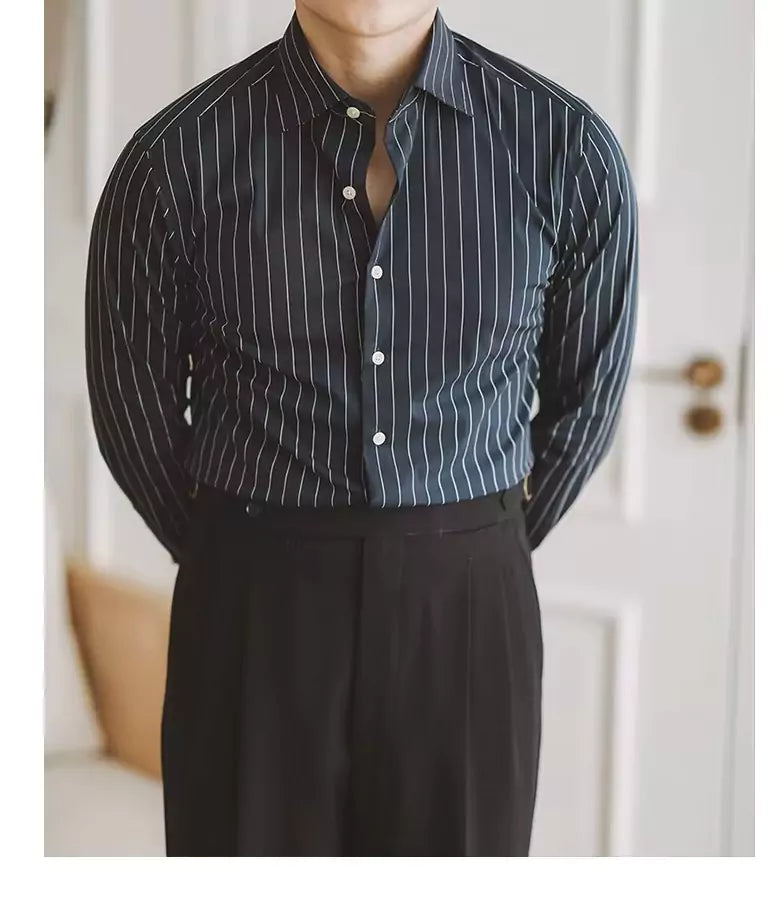 The Davies Dress Stripe Shirt - Striped long sleeve shirts in various trendy designs and colors Alex Shogun Men's Clothes