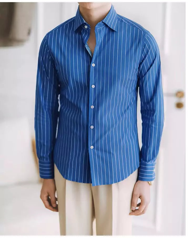 The Davies Dress Stripe Shirt - Striped long sleeve shirts in various trendy designs and colors Alex Shogun Men's Clothes