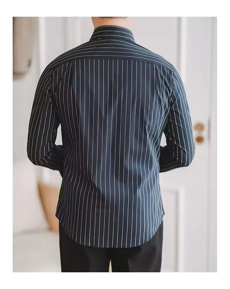 The Davies Dress Stripe Shirt - Striped long sleeve shirts in various trendy designs and colors Alex Shogun Men's Clothes