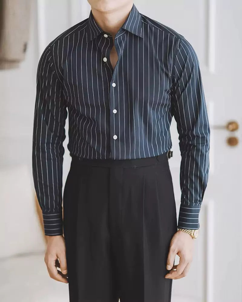 The Davies Dress Stripe Shirt - Striped long sleeve shirts in various trendy designs and colors Alex Shogun Men's Clothes