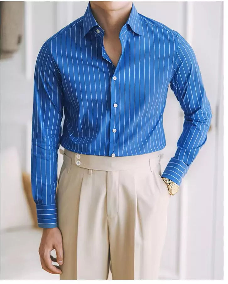 The Davies Dress Stripe Shirt - Striped long sleeve shirts in various trendy designs and colors Alex Shogun Men's Clothes
