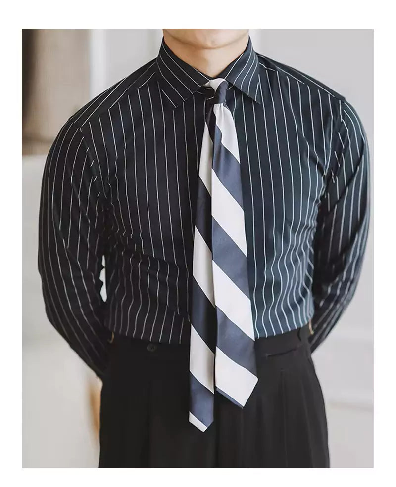 The Davies Dress Stripe Shirt - Striped long sleeve shirts in various trendy designs and colors Alex Shogun Men's Clothes