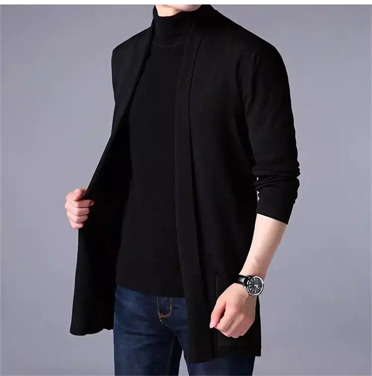 The Eclipse Knit Long Cardigan - Long Heritage Cardigan - Long Sleeve Cardigan Knitwear Comfort & Style Alex Shogun Men's Clothes
