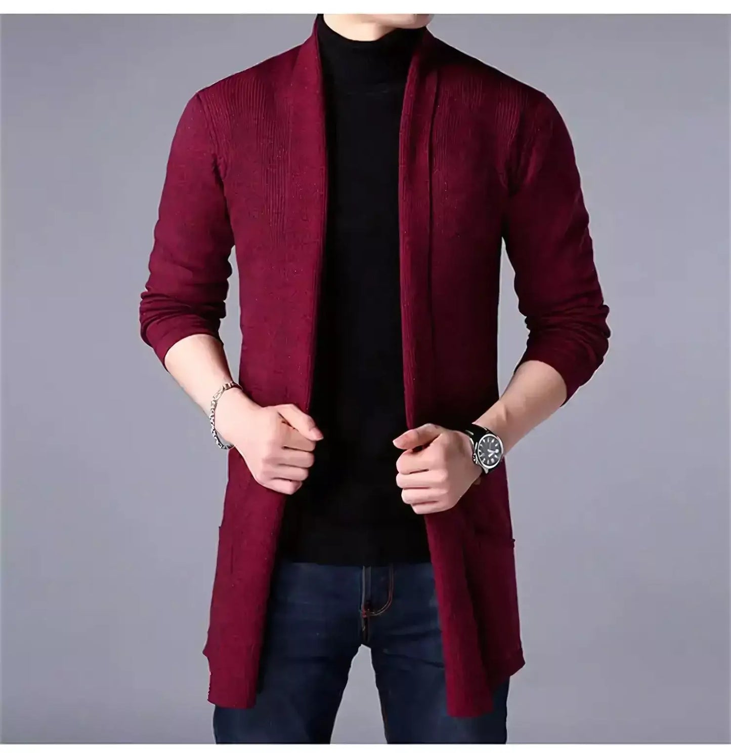 The Eclipse Knit Long Cardigan - Long Heritage Cardigan - Long Sleeve Cardigan Knitwear Comfort & Style Alex Shogun Men's Clothes