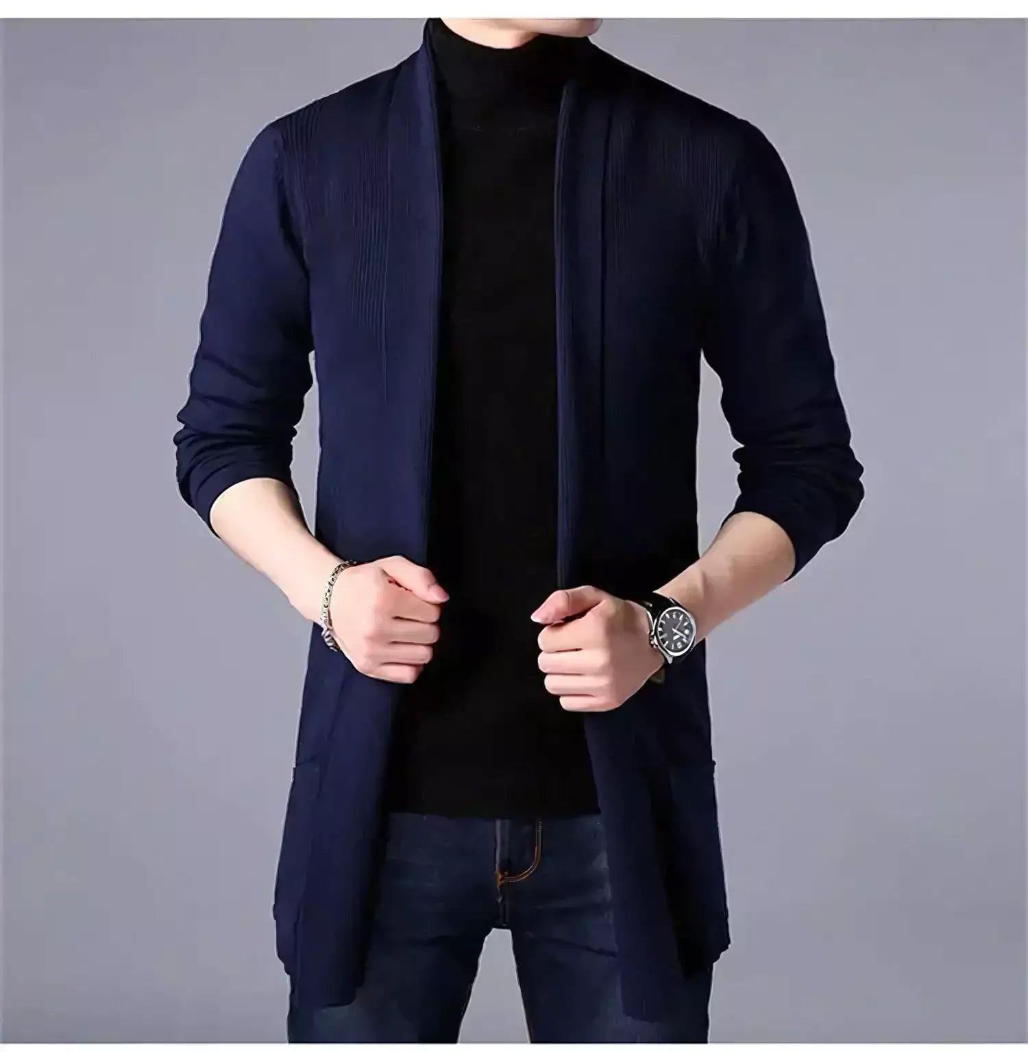 The Eclipse Knit Long Cardigan - Long Heritage Cardigan - Long Sleeve Cardigan Knitwear Comfort & Style Alex Shogun Men's Clothes