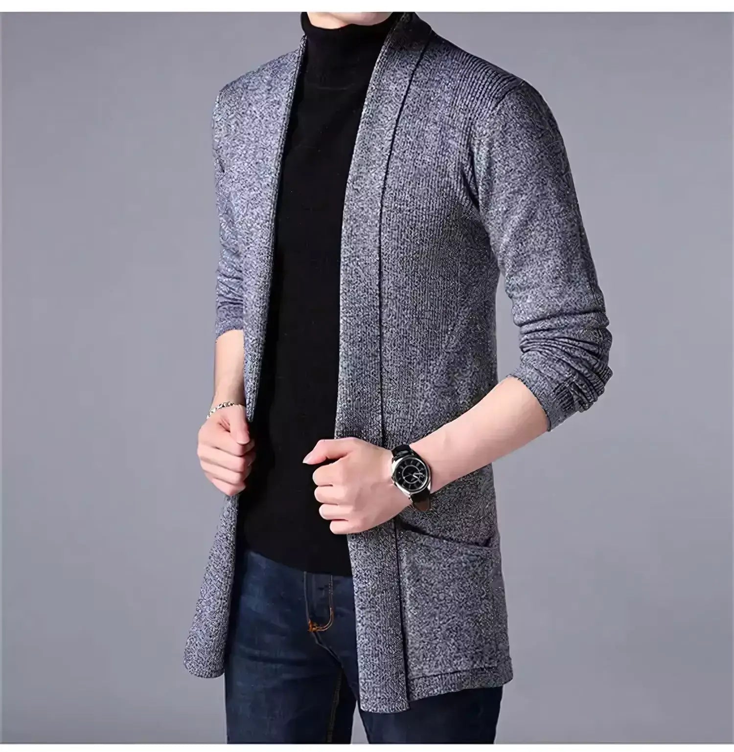 The Eclipse Knit Long Cardigan - Long Heritage Cardigan - Long Sleeve Cardigan Knitwear Comfort & Style Alex Shogun Men's Clothes