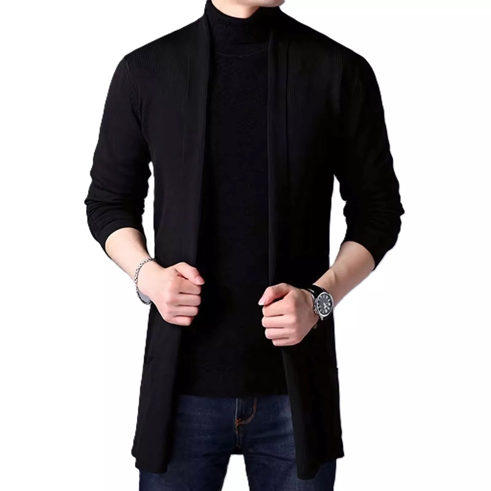 The Eclipse Knit Long Cardigan - Men's Long Knit Cardigan | Dark Masculine Knitwear | Alex Shogun Alex Shogun Men's Clothes