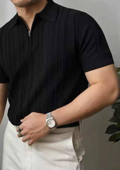 The Zip Ribbed Polo-Shirt - Men's Luxury Knit Polo Shirt | Classic Elegant | Alex Shogun Alex Shogun Men's Clothes