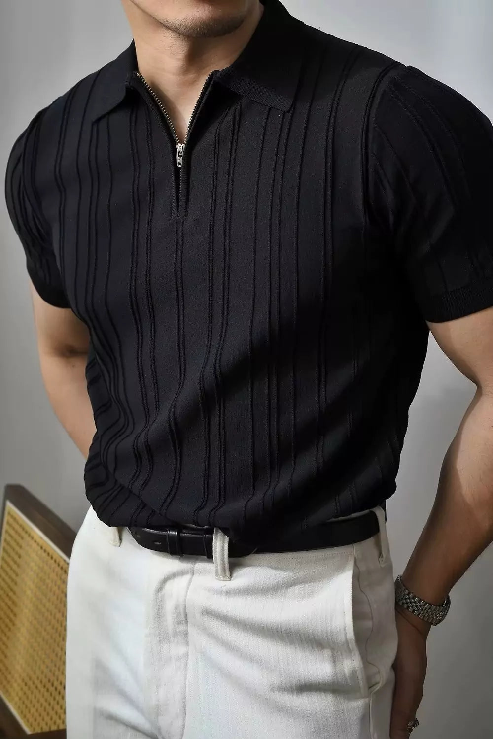 The Zip Ribbed Polo-Shirt - Men's Luxury Knit Polo Shirt | Classic Elegant | Alex Shogun Alex Shogun Men's Clothes