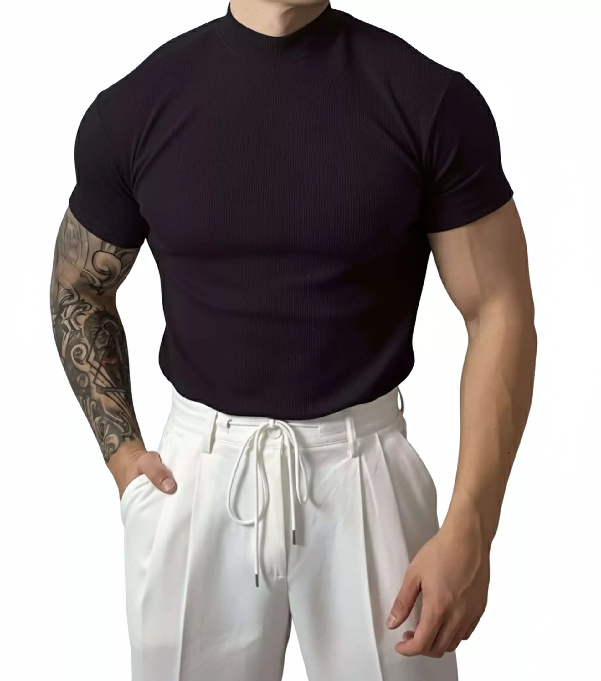 The Modern Mock Neck T-Shirt - Men's Mock Neck T-Shirt | Dark Masculine Style | Alex Shogun Alex Shogun Men's Clothes
