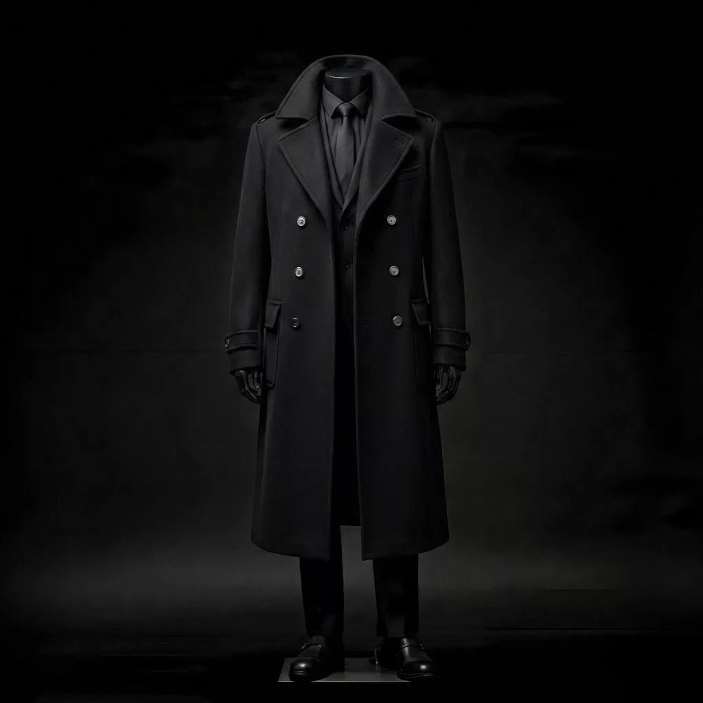 Men's Double Breasted Wool Overcoat | Dark Masculine | Alex Shogun